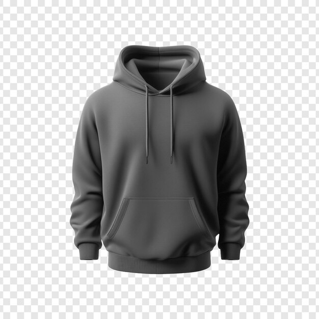 Psd-graues hoodie auf durchsichtigem hintergrund hoodie-sweatshirt mit langen ärmeln vorlage