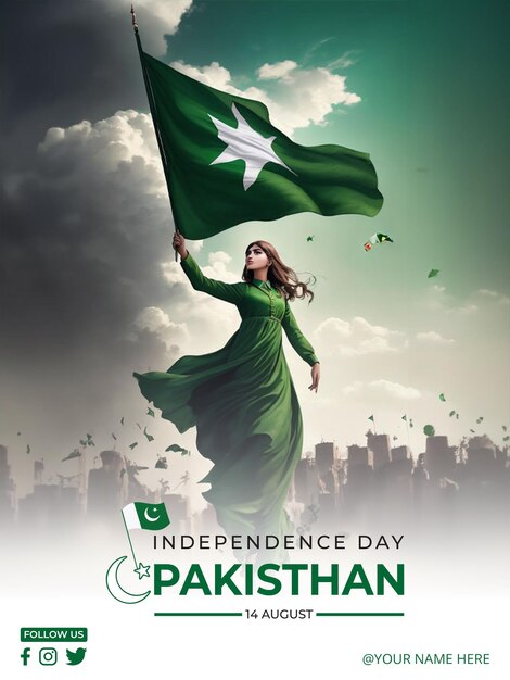 Psd-grußplakat-designvorlage zum unabhängigkeitstag pakistans