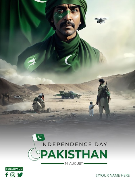 Psd-grußplakat-designvorlage zum unabhängigkeitstag pakistans