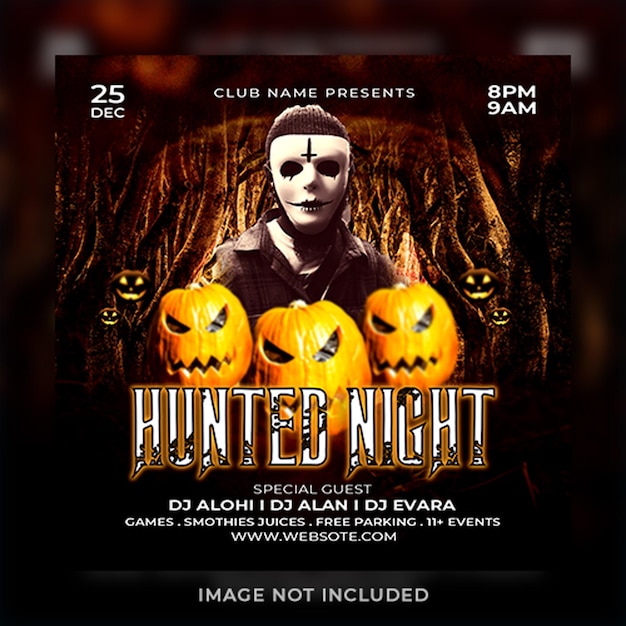 PSD ha infestato un design di poster dj per night club volantino per feste di halloween