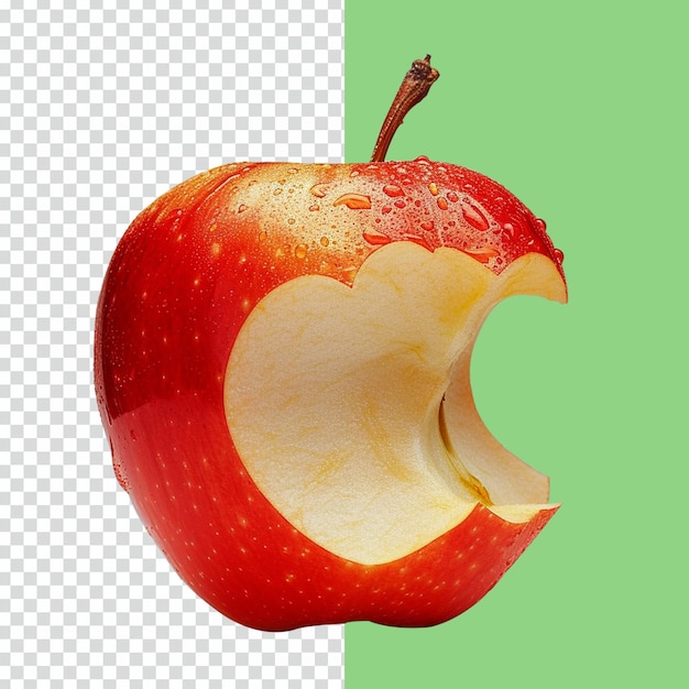 Psd half bite red apple realistisch auf isoliertem transparenten hintergrund