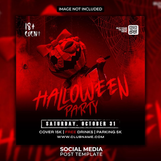 Psd halloween club dj party flyer modelo de postagem em mídia social e modelo de banner da web