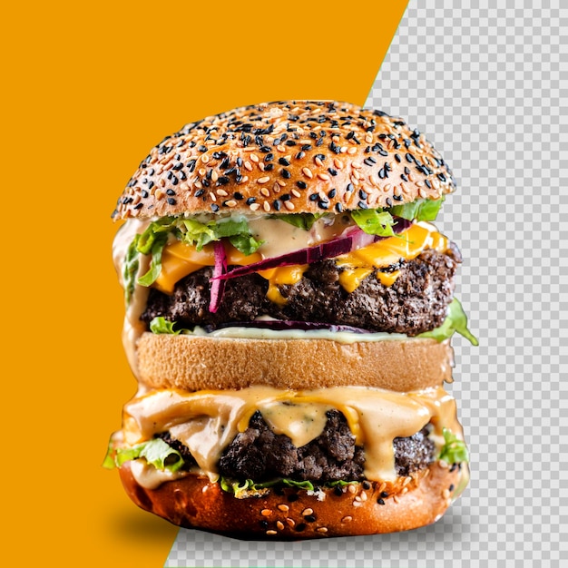 PSD hambúrguer delicioso e irritado fresco isolado