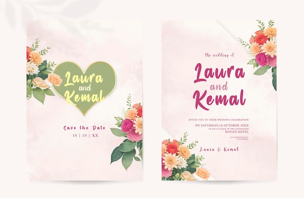 PSD Hand gemalte Aquarellblumen Hochzeitskarte