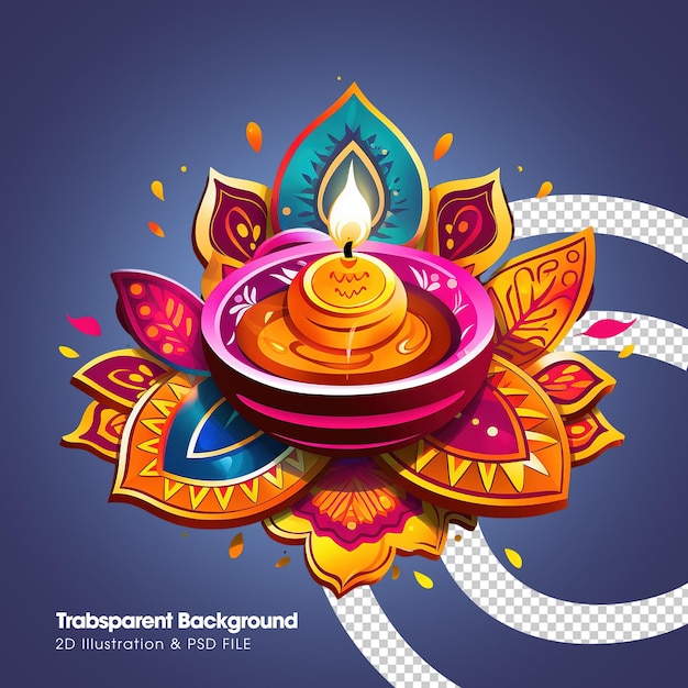 PSD happy diwali design elementi di illustrazione 2d