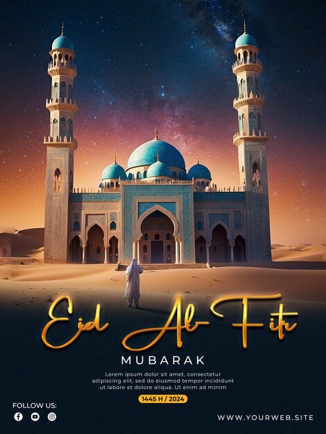 PSD psd happy eid alfitr poster vorlage mit moschee-hintergrund