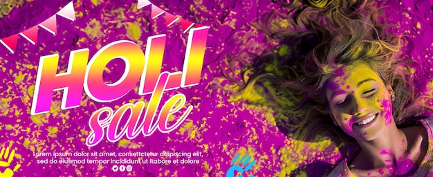 PSD Happy Holi sconto vendita banner post sui social media modificabile con Holi colore vendita testo