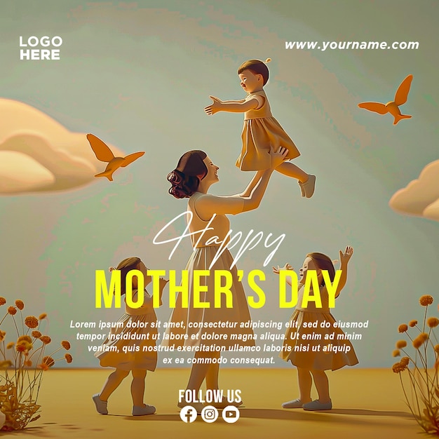 PSD psd happy mothers day 12. mai social-media-banner-vorlage mit einem ai-bild