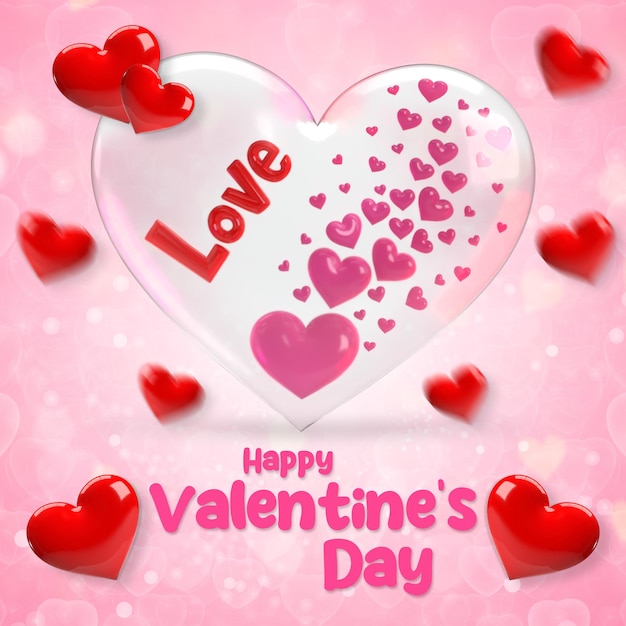 PSD Happy Valentine's Day 3D-Render-Label-Banner oder Post-Vorlage