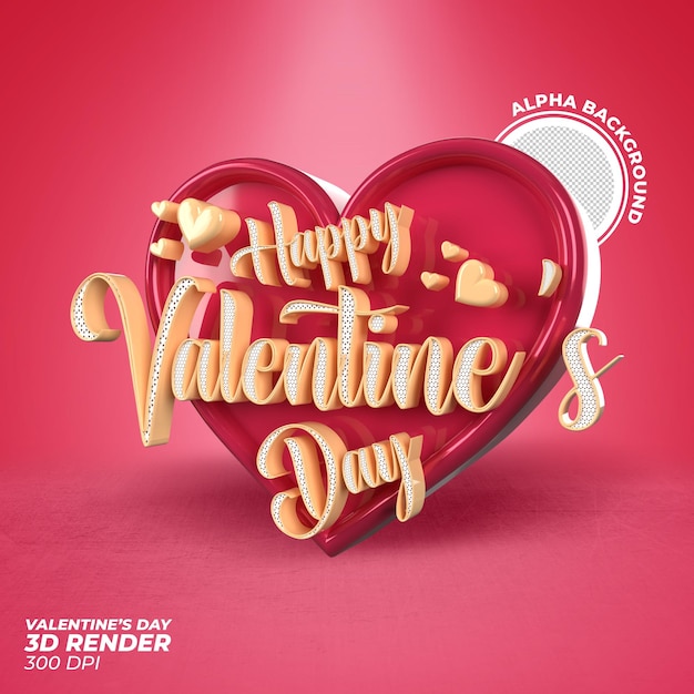 Psd happy valentine's day mit 3d-renderetikettenbanner oder postvorlage