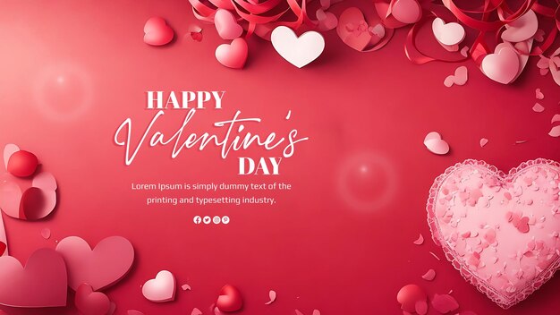 PSD Happy Valentine's Day sfondo rosso e bianco cuori d'amore
