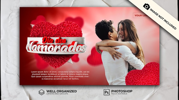 PSD psd happy valentines day social with 3d heart en peluche rouge