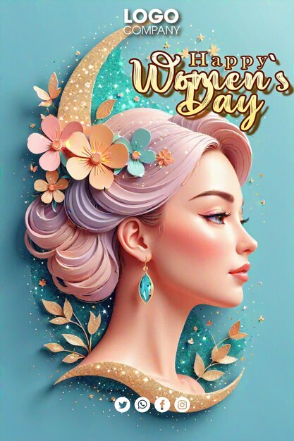 PSD psd happy womens day 3d-illustration seitenprofilporträt eines weiblichen schönheitsgesichts