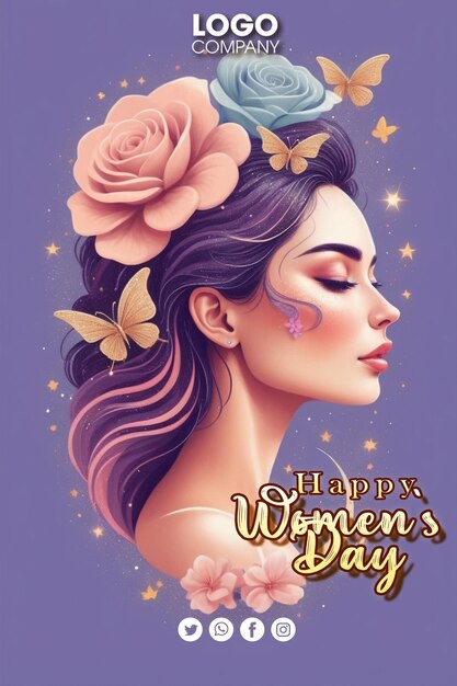 Psd happy womens day 3d-illustration seitenprofilporträt eines weiblichen schönheitsgesichts
