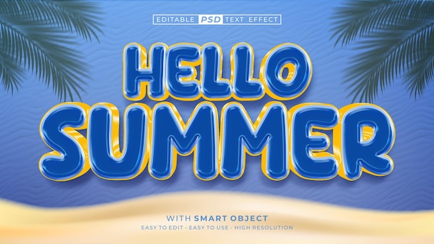 psd hello summer background with 3d text effect editable text style