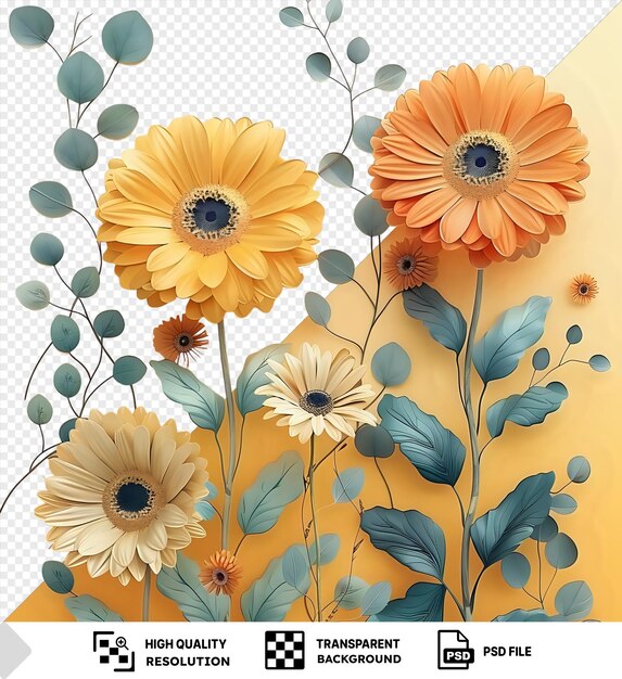 PSD psd hermosa acuarela gerbera margarita flores clipart y hojas acuarela elementos florales acuarela flores acuarela pinturas acuarela papel acuarela flor acuarela png psd