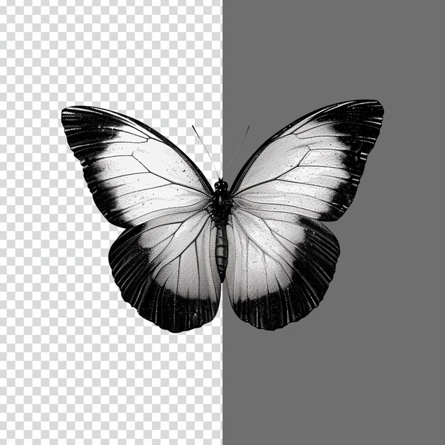 Psd de la hermosa mariposa blanca y negra en un fondo transparente aislado