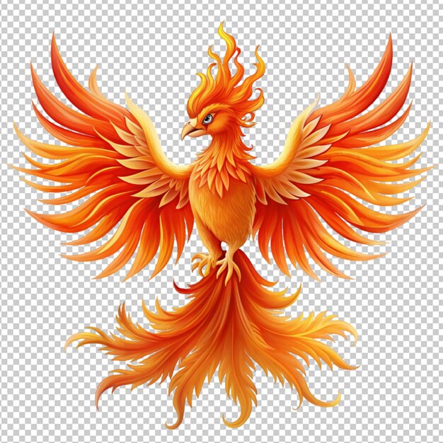 PSD psd de un hermoso personaje de pájaro de fuego fénix con naranja en fondo transparente