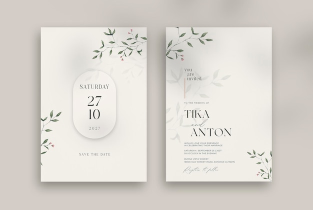 PSD-Hochzeitseinladungsvorlage mit Aquarellblumen_