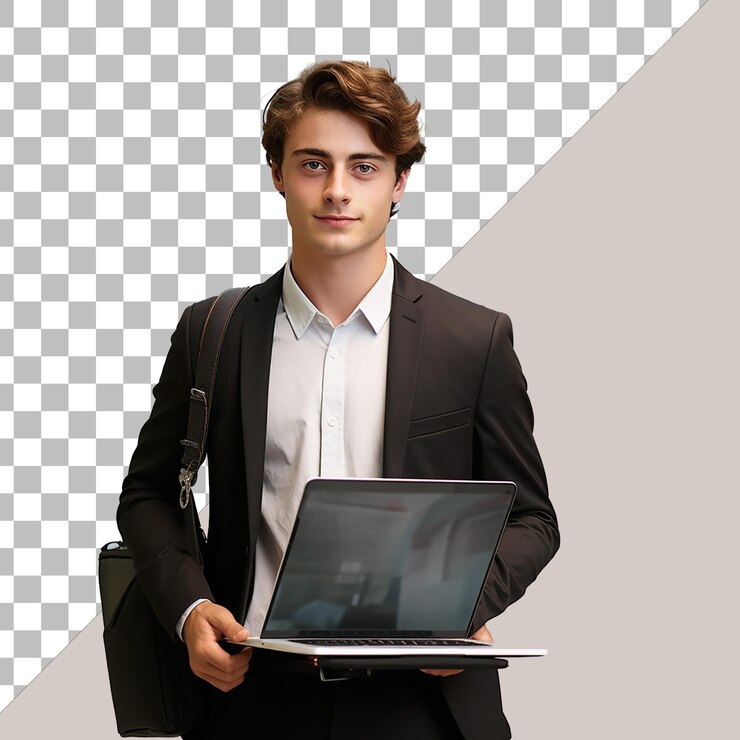 PSD un hombre con una computadora portátil y un negro con fondo transparente