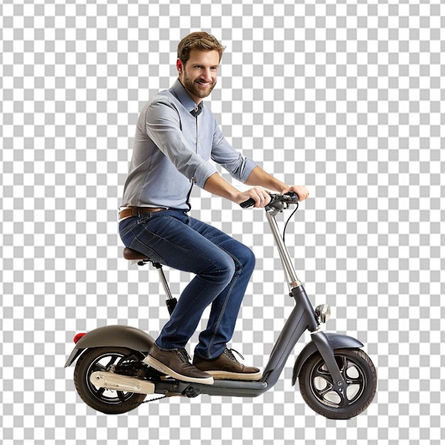 PSD psd de un hombre montando un scooter en un fondo transparente