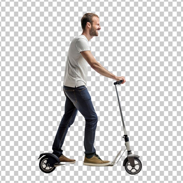 PSD psd de un hombre montando un scooter en un fondo transparente