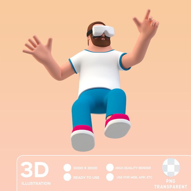 PSD psd homem flutuante jogue com ilustração vr 3d