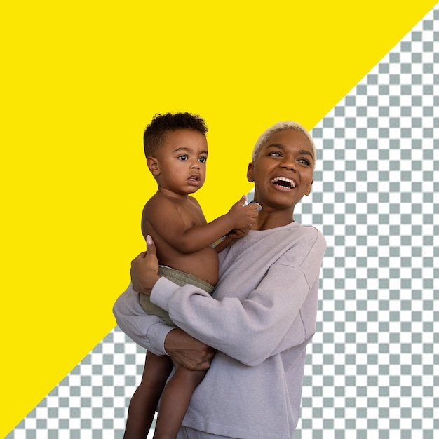 psd un homme tenant un bébé et un homme avec un fond transparent jaune