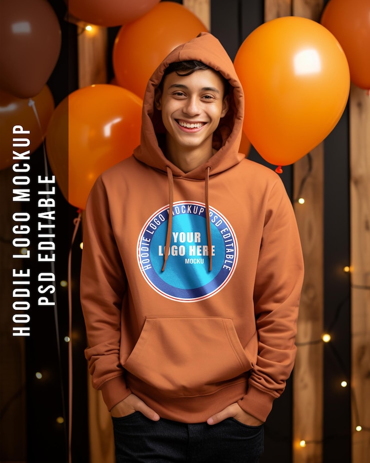 PSD psd hoodie logo mockup textura de madera y el fondo de globo