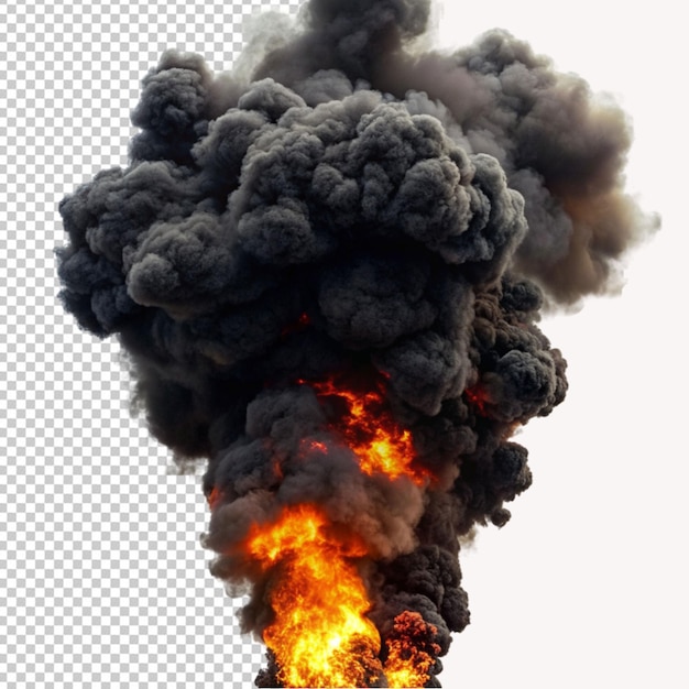PSD psd de un horrible humo negro con grandes llamas en un fondo transparente