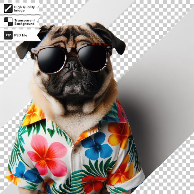 PSD psd-hund mit sonnenbrille mit tropischer stimmung auf durchsichtigem hintergrund