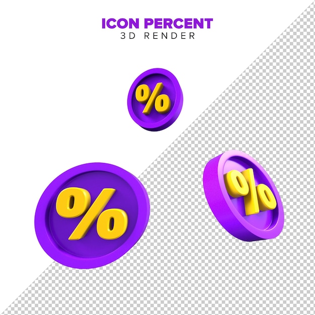 Psd ícone 3d por cento renderização 3d em fundo transparente
