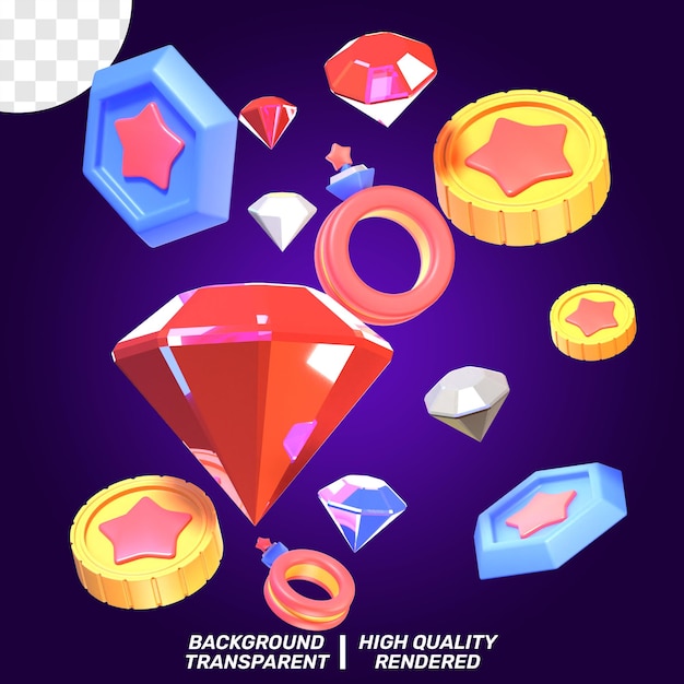 PSD ÍCONE 3D RENDERIZADO JOGO ARMA ILUSTRAÇÃO DIAMANTE JÓIAS
