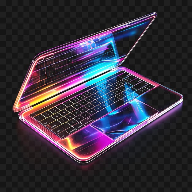 PSD psd ícone de laptop holográfico transparente brilhante com símbolo de web d delineado vidro 4096px arte de design