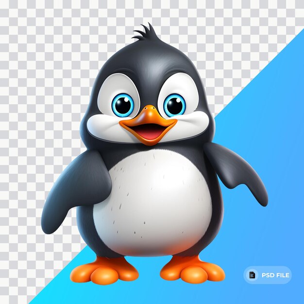 PSD psd icône de dessin animé de pingouin mignon et heureux éclairage doux et lisse