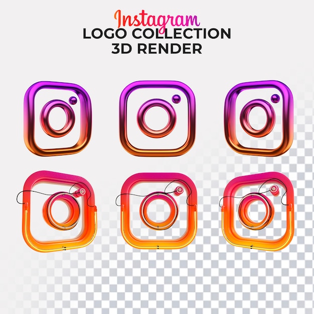 PSD Iconos de las redes sociales de Instagram renderizado en 3D