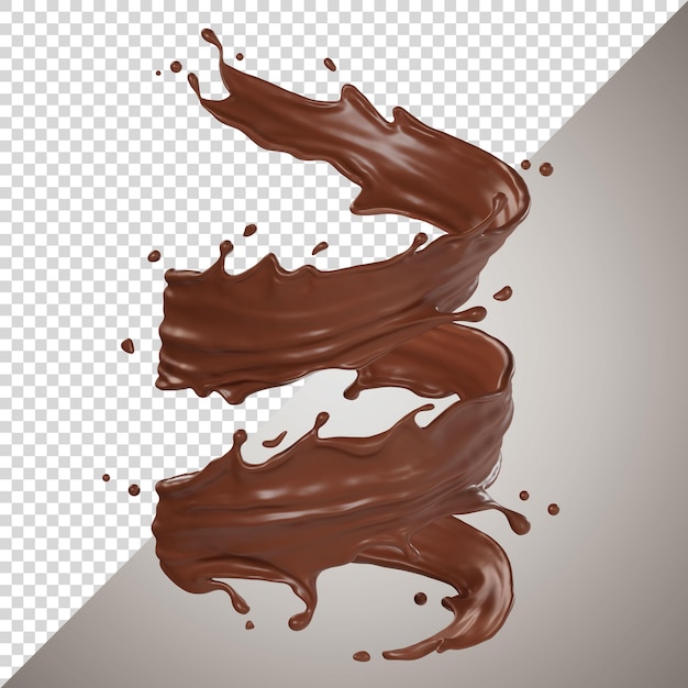 PSD Il cioccolato isolato spruzza la spirale