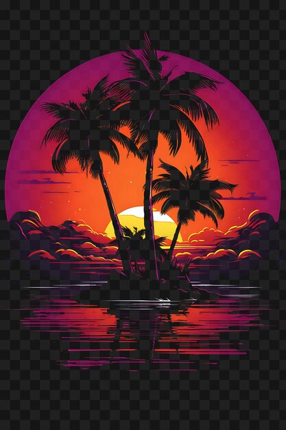 PSD psd d'une île tropicale avec des palmiers des fruits tropicaux un modèle d'orange vibrant un dessin de tatouage clipart