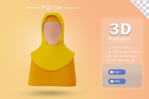 Psd Illustration 3d Du Ramadan Islamique Avec L'icône De Rendu Du Hijab Musulman Sur La Découpe Isolée