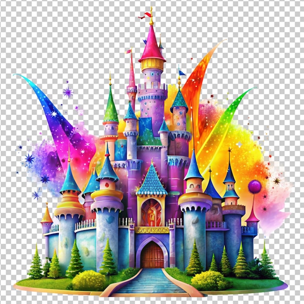 PSD psd d'une illustration de château coloré fantastique et magique sur un fond transparent