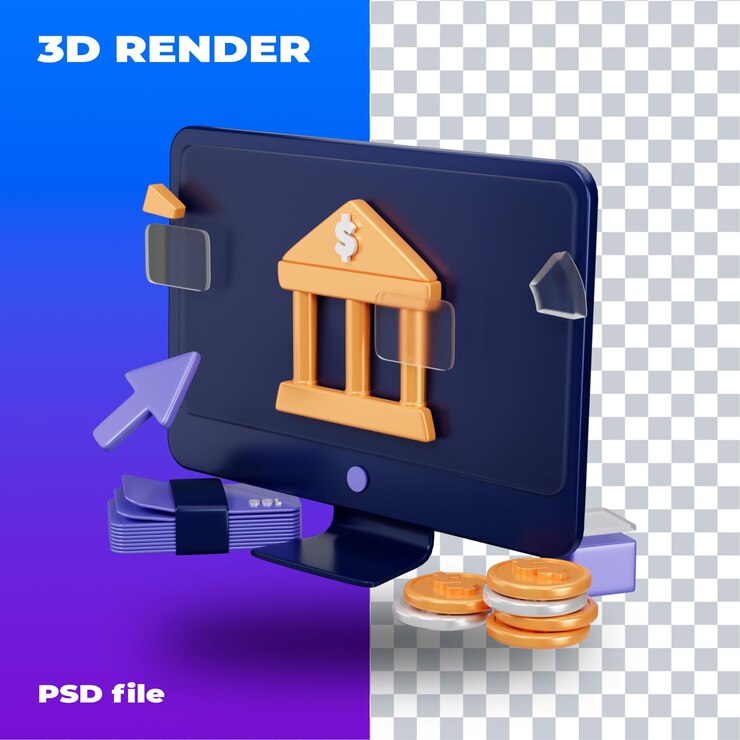 PSD psd ilustración de banca por internet representación 3d icono 3d