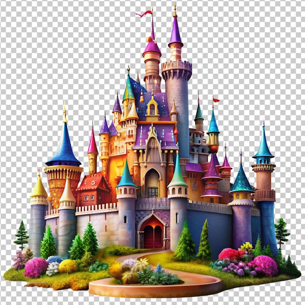 PSD psd de una ilustración de castillo colorido fantasía y magia en fondo transparente