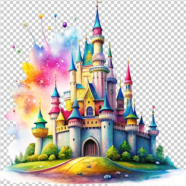 PSD psd de una ilustración de castillo colorido fantasía y magia en fondo transparente