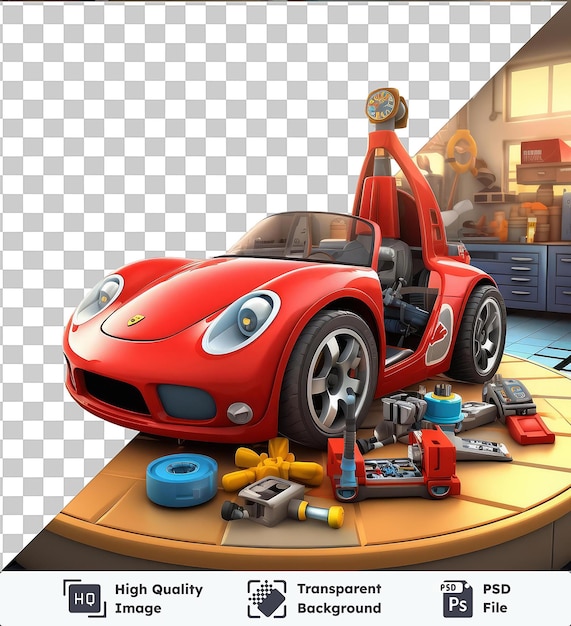 Psd Image 3d Mécanicien De Voitures De Course Dessin Animé Réglage Fin D'une Voiture De Haute Performance