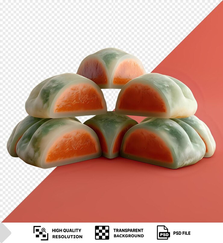 PSD psd imagem bolinhos cozidos ao vapor cortados no mesmo tamanho são dispostos cuidadosamente com uma combinação de cores verde branco e marrom png