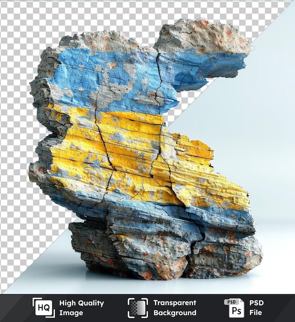Psd imagem mapa ponto com a bandeira da ucrânia cores mockup em uma rocha
