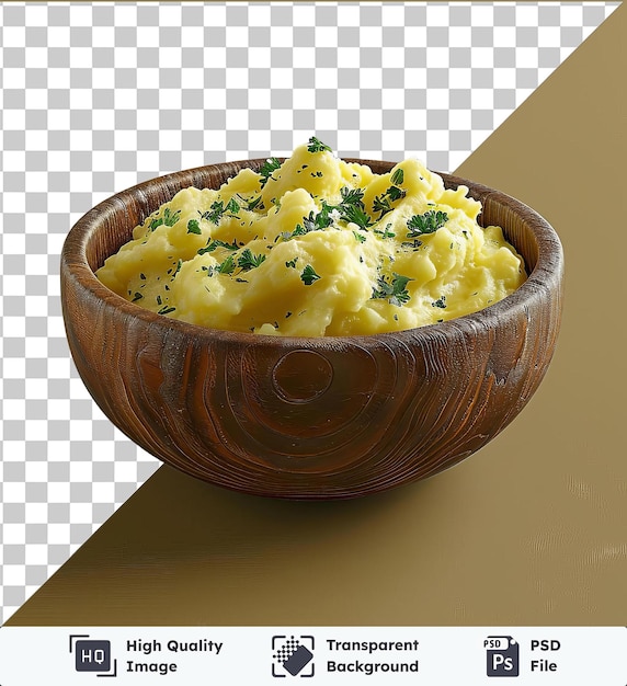 PSD psd imagem tigela de puré de batatas em uma mesa marrom lançando uma sombra escura