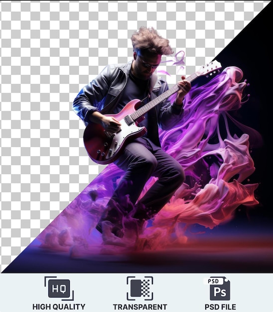 PSD psd imagen 3d guitarrista eléctrico en una actuación en solitario