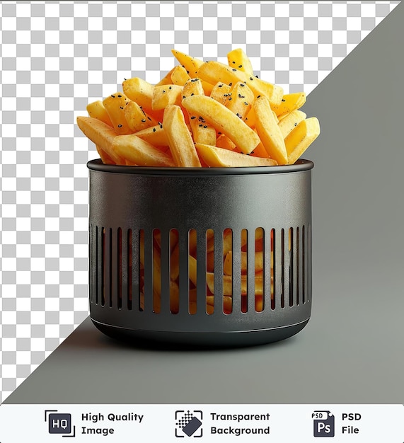 Psd imagen fritas en una freidora profunda en un recipiente de metal