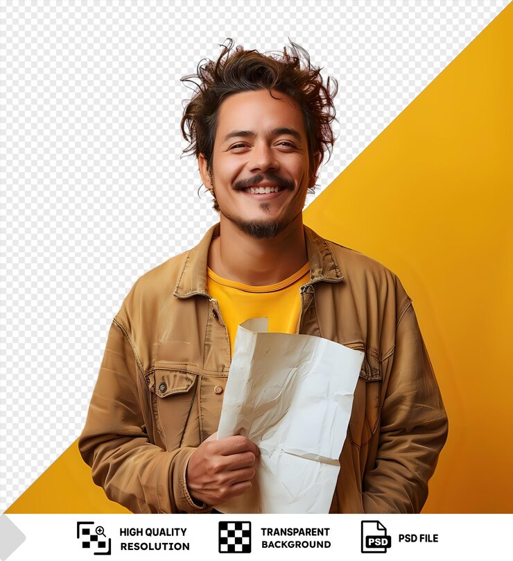 PSD psd imagen de un hombre con un documento en la mano sonriendo y mirando contento png psd